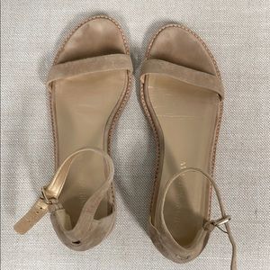 Stuart Weitzman Nude Tan Suede Ankle Strap Sandals